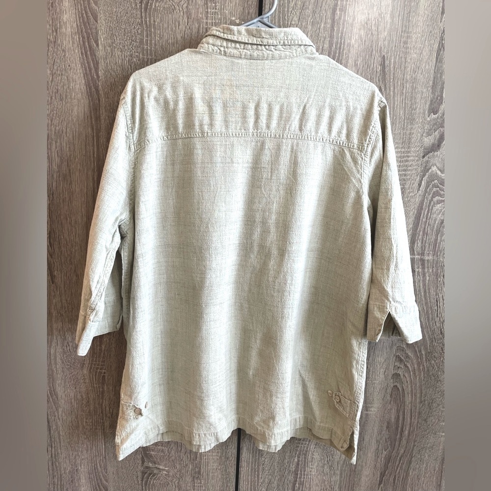 NORTHCREST Vintage Beige Linen/Cotton Blend Emboidered Button Up Shirt. - Picture 2 of 9